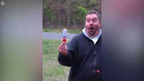 Man has epic reaction to hummingbird feeding from his hand