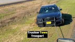 Semi Driver Helps State Trooper Out of the Mud