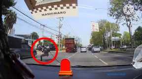 Motorcycle rider clotheslined by loose power cable