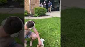 Children delighted by unexpected puppy surprise