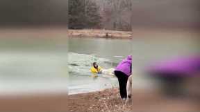 Dog Rescued from Icy Lake in New Melle, USA