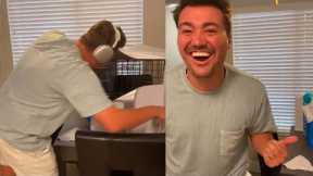 Wife surprises her husband with a puppy for his birthday