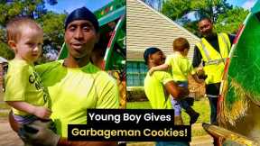 Little Boy Gives Cookies to Garbage Man