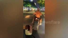 Elderly man spotted riding motorcycle fitted with car tyres