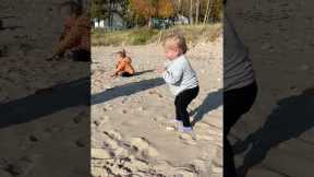 Toddler can't work out how to carry rocks