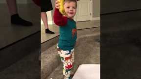 Two-year-old gets a banana for Christmas