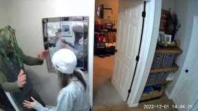 Husband hilariously scares wife, who breaks mirror with hammer due to fright