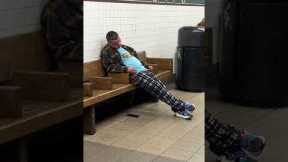 Rat takes advantage of sleeping man on NYC subway