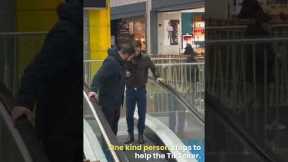 Pretending to be scared of escalators to see who helps