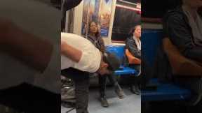 Subway performer shows off hat catching skills