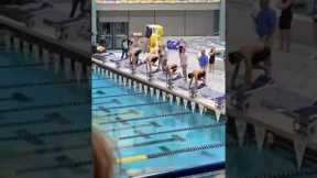 Competitive swimmer flops into pool