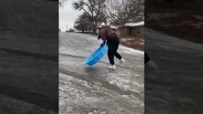 Girl's sledding plans foiled by slippery ice