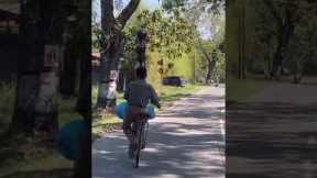 Cyclist seems to defy physics