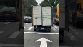 Overstuffed box van has sassy warning
