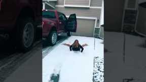 Girl Slips and Falls On Icy Colorado Driveway