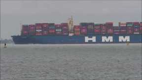 HMM Helsinki giant 400-metre container ship arrives on River Thames, UK