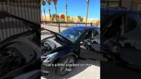 Instant regret! Man sits down hard on roof of Tesla and shatters the glass