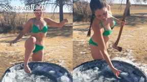 Testing Her DIY Ice Bath In Colorado Winter || Newsflare
