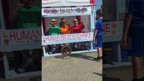 Funny Rigged Human Fruit Machine At Festival