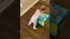 Baby Tumbles Over Diaper Box