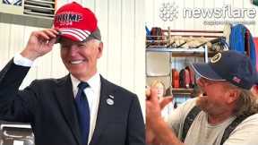 Biden Wears 'TRUMP 2024' Hat At Firehouse Visit || Newsflare