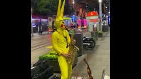 Weird Pikachu Plays Saxophone On Street