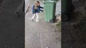 Young Girl Moves Bin For Blind Mom